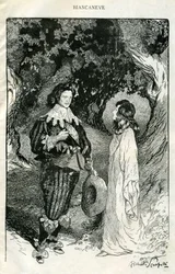 Ilustración de Filiberto Scarpelli para el cuento "Blancanieves" de una colección de fábulas de los hermanos Jacob y Wilhelm Grimm, "Blancanieves y otros cuentos de hadas".
