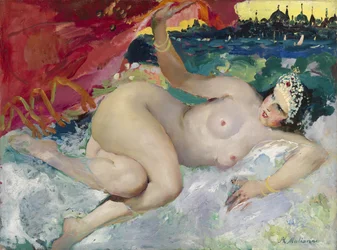 Pintura ""Danae"" de Filipp Andreevich Maliavin (Maliavine) (o Andreyevich Malyavin) (1869-1940) Colección privada