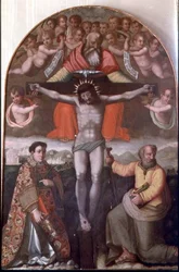 Trinidad con San Esteban y San Felipe, panel central de un retablo