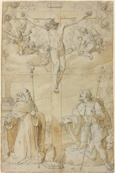 La crucifixión con los santos Roque y Agustín