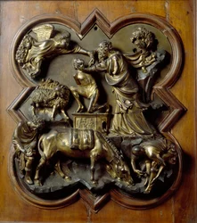 El sacrificio de Isaac. Bajo relieve realizado por Filippo Brunelleschi (1377-1446)