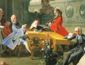 Concierto en un jardín, ca 1750, detalle
