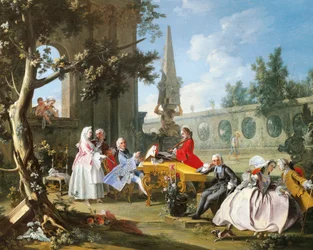 Concierto en el jardín por Filippo Falciatore, (detalle), Italia, circa 1750