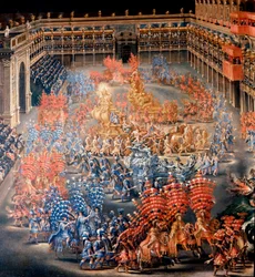 Fiesta en el Palazzo Barberini en honor a Cristina de Suecia, el 28/02/1656 (detalle). Pintura de Filippo Lauri (1623-1694) y Filippo Gagliardi (fallecido en 1659). Siglo XVII. Roma, Museo de Roma
