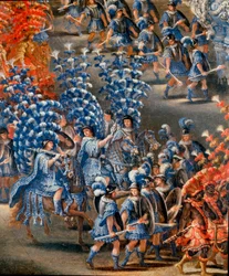 Fiesta en el Palazzo Barberini en honor a Cristina de Suecia, el 28/02/1656 (detalle). Pintura de Filippo Lauri (1623-1694) y Filippo Gagliardi (fallecido en 1659). Siglo XVII. Roma, Museo de Roma