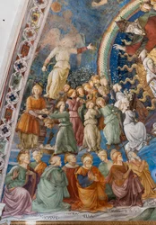 Santos y ángeles, detalle de la Coronación de María
