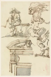 Marco de puerta y estudios de figuras