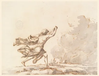 Dibujo, Un joven corriendo hacia el fuego, mediados del siglo XVIII