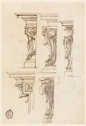 Dibujo, Cinco motivos de esquinas, ca. 1750