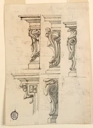 Dibujo, Cinco motivos de esquinas, ca. 1750