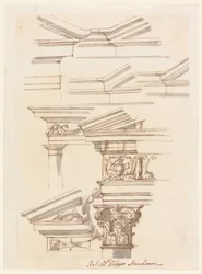 Dibujo, Estudios para entablamento y frontón, hacia 1770