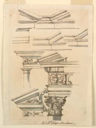Dibujo, Estudios para entablamento y frontón, hacia 1770