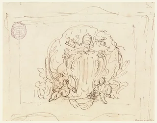 Dibujo, Tabla con el escudo del Papa Benedicto XIV con concha de fondo, 1740-58