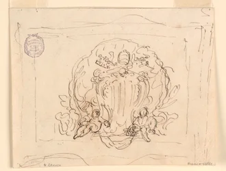Dibujo, Tabla con el escudo del Papa Benedicto XIV con concha de fondo, 1740-58