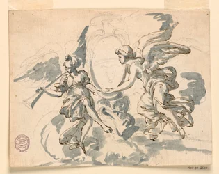 Dibujo, Escudo de armas de un prelado, hacia 1750