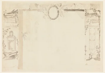Dibujo, Diseño inacabado para una hoja conmemorativa referente a la erección de una fábrica papal (Magazins de Annona), 1760-69