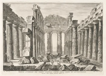 Vista interior del Templo Hexastil Hypaethral desde el norte, de Antichit? de Pesto (Antigüedades de Paestum)