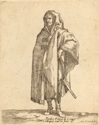 Soldado de pie con una capa larga
