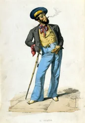Il guappo por F. Palizzi según “Costumi del regno di Napoli” de De Bourcard