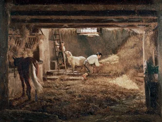 Vista del interior de un establo "", Pintura de Filippo Palizzi (1818-1899)