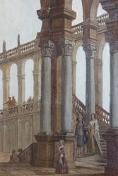Pintura arquitectónica, óleo sobre madera, contraventanas del salón, apartamento de la reina, residencia de caza, de Filippo Juvarra (1678-1736), Stupinigi, Piamonte, Italia