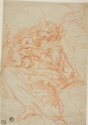 Virgen y Niño (recto); Parte de Boceto de Retablo (verso)