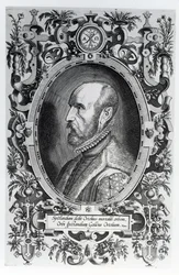 Abraham Ortelius, frontispicio de su Theatrum Orbis Terrarum, 1579