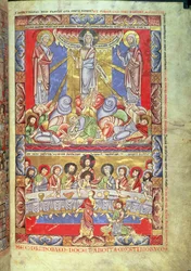 Añadir 17738 Vol II f.4 Transfiguración, la Última Cena, de la Biblia Floreffe, c.1156 (vitela)
