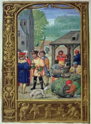 Añadir 24098 f.27v Octubre: Vendimia, de un Libro de Horas, o el Libro de Golf, c.1520-30 (vitela)