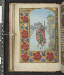 Añadir MS 54782 f.48v San Cristóbal, ilustración de las 