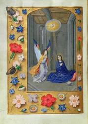 Adicional 54782, f.73v: Anunciación, de Hastings Hours, c.1475-83 (vitela)