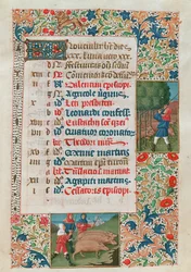 Calendario que representa noviembre, Bellotas y Manadas de Cerdos