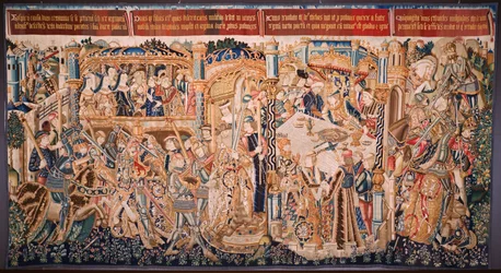 Flemish tapestry. Series The History of Thebe (De geschiedenis van Thebe-La Historia de Tebas): Tidio and Polyneses (Tideus en Polineikes, Tidio y Polineces). Ca 1490-1500.