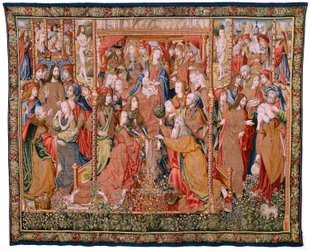 Tapiz flamenco. Serie Episodios de La vida de la Virgen. Las profecías se cumplen en el nacimiento de Cristo (Cumplimiento de las profecías en el nacimiento del Hijo de Dios). Primer tapiz de la serie. Modelos atribuidos a Jan von Roome (o van B