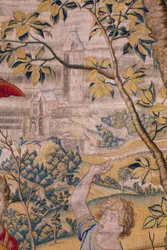 Tapiz flamenco. Serie Fábula de Ovidio: El robo de Ganímedes. Atelier Willem de Pannemaker, Bruselas. Antes de 1556. Detalle.