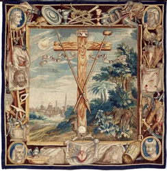 Tapiz flamenco. La Glorificación de la Santa Cruz. siglo 17. Propiedad de la iglesia Sint-Walburgakerk Oudenaarde (Dekenij van de Sint-Walburga).