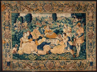 Tapiz flamenco. La comida del país. Taller de Oudenaarde. 331x465cm. Iinv (83073)-8/00008. Siglo XVII.