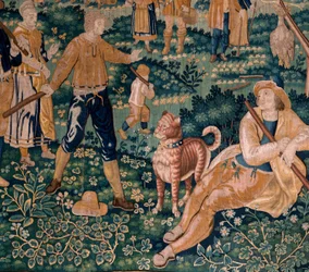 Tapiz flamenco. El juego del ganso. Taller de Oudenaarde. 341x395cm. Inv (83058)-7/0008. Siglo XVII.