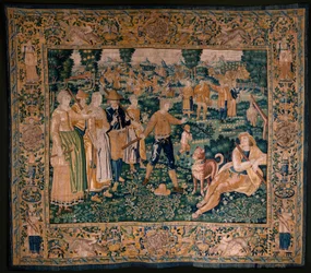 Tapiz flamenco. El juego del ganso. Taller de Oudenaarde. 341x395cm. Inv (83058)-7/0008. Siglo XVII.
