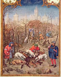 El mes de diciembre: Caza del jabalí, del Breviarium Grimani, c.1515