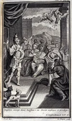 Júpiter envía dos águilas: un adivino explica este prodigio. Ilustración para el libro II de la Odisea de Homero, en la Odisea, publicada en Ámsterdam en 1731, Colección privada Milán