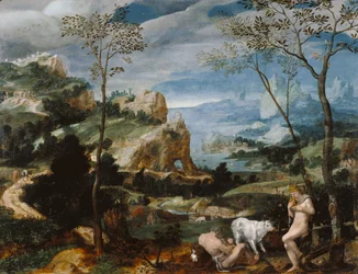 Paisaje con Mercurio y Argos, c.1570