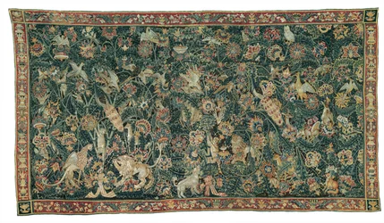 Verdura de hoja grande con animales y pájaros, 1525-50