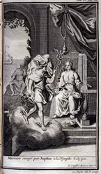 Mercurio enviado por Júpiter a la ninfa Calipso. Ilustración para el libro V de la Odisea de Homero, en la Odisea, publicada en Ámsterdam en 1731, Colección privada Milán