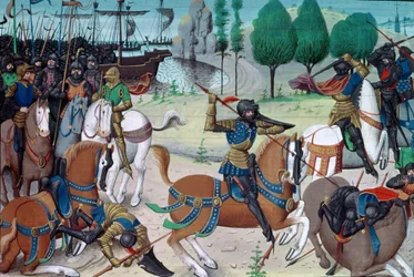 La batalla de Hastings, 14 de octubre de 1066, de Chronique des Empereurs por David Aubert