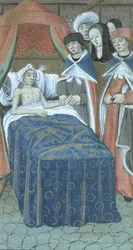 Paciente en cama con dos doctores, de De Medina Fen I. II, de Avicena (980-1037)