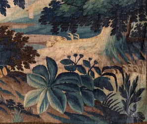 Iglesia parroquial (Iglesia de Santa Walburga). Tapiz flamenco "Verdure". Oudenaarde. Finales del siglo XVII-principios del XVIII. Propiedad de la iglesia Sint-Walburgakerk Oudenaarde.