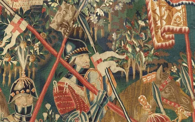 Parish museum of tapestries (Museo Parroquial de Tapices de Pastrana). Flemish tapestry. Conquest of Tanger (Toma de Tánger, De inname van Tanger). Series Conquests of king Alfonso I of Portugal (Conquistas de Alfonso V de Portugal). Tournai. Wool and silk