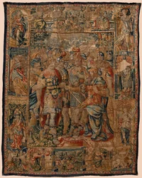 Museo Parroquial de Tapices (Museo Parroquial de Tapices de Pastrana). Tapiz flamenco. El joven Alejandro a su padre Filip (El joven Alejandro ante su padre Filipo). Bruselas. siglo 16. 328x407cm.