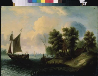 ""Seascape"" (Un paisaje marino) pintura de la escuela holandesa del siglo XVII Museo de Arte Mikhail Kroshitsky, Sebastopol (Sebastopol) Ucrania